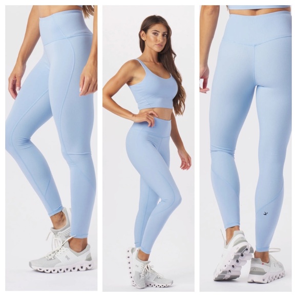 Glyder Leggings Medium Ice Light Blue Ribbed High Rise Compression - Picture 1 of 3